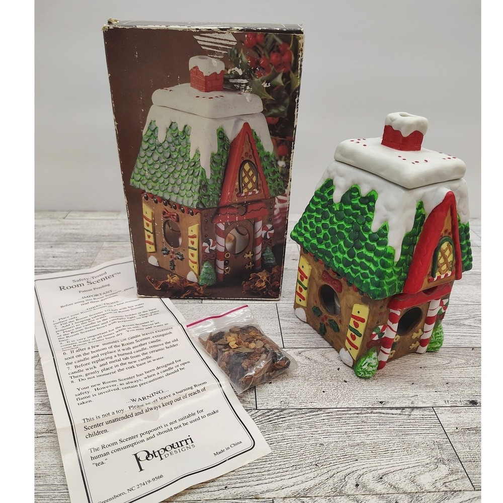 Porcelain Gingerbread House Candle Warmer Holiday House 6"Tall Potpourri Scenter